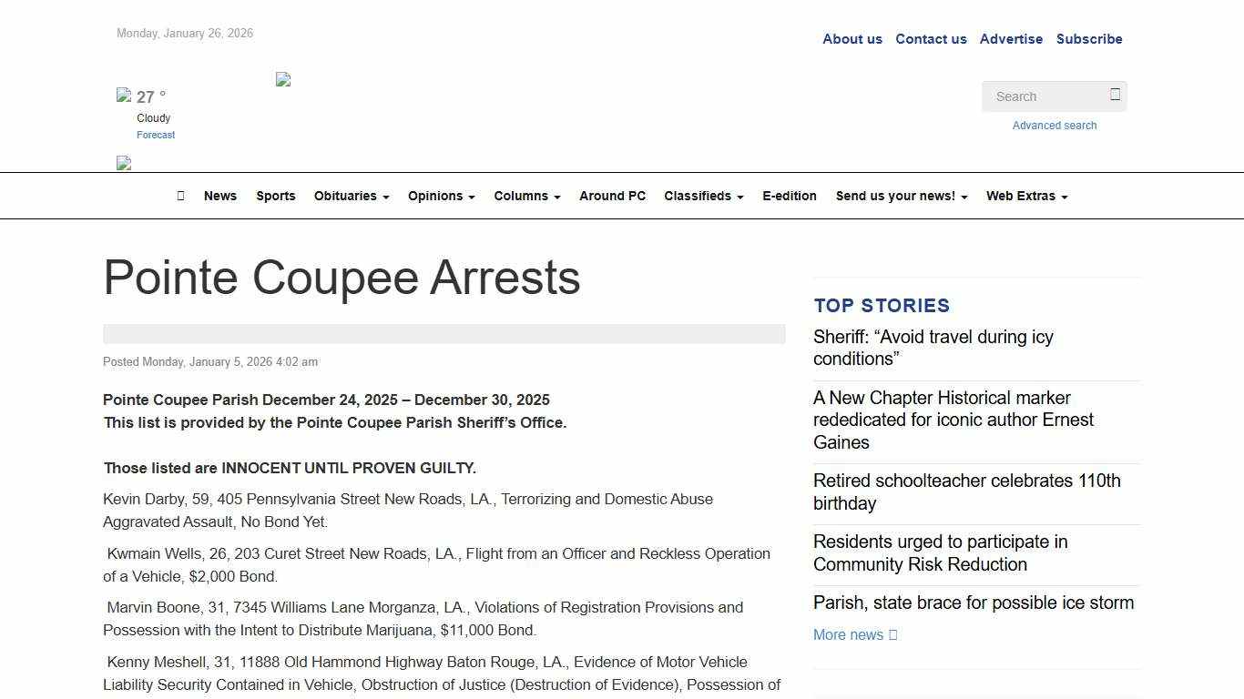 Pointe Coupee Arrests - Pointe Coupee Banner